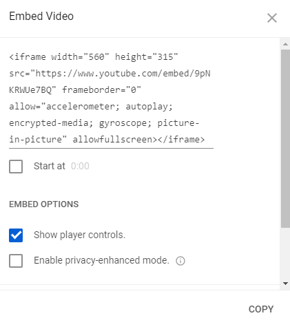 An example image of the embed code pasted in the text entry field.