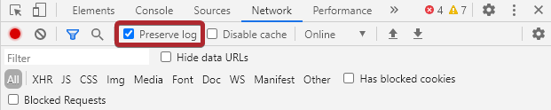The checkbox toggle labeled Preserve log, to the right of the Search button.