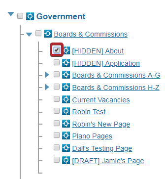 The toggle check box to the left of the page name.