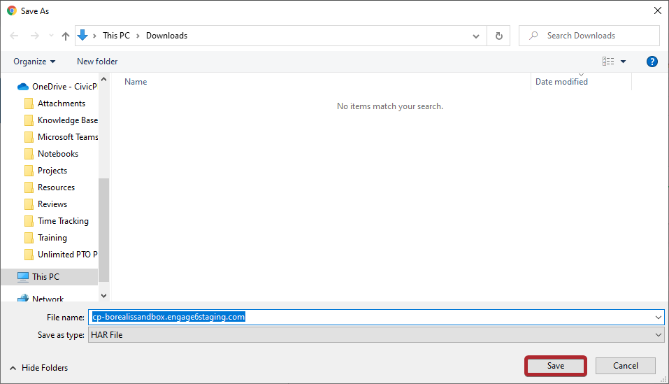 The Save button in the bottom-left corner of the file browser.