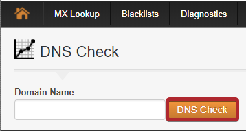 The button labeled DNS Check, to the right of the text entry field labeled Domain Name.