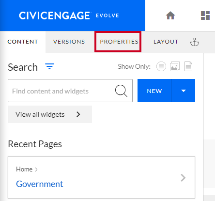 Properties tab in the Old interface.