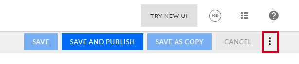 The page's Actions menu can be used to copy links, preview the current page, or delete the page.