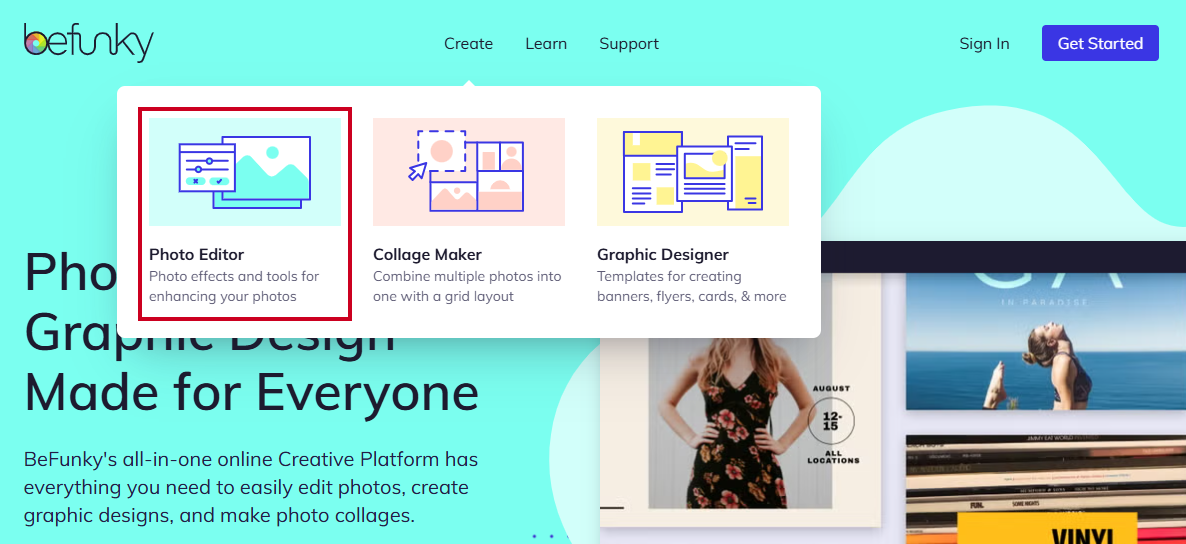 The Photo Editor option under the Create header.
