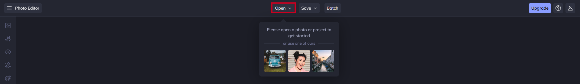 Click Open in the top middle of the page.
