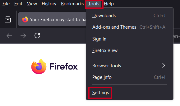 The Tools option in the toolbar, then Settings in the options list.