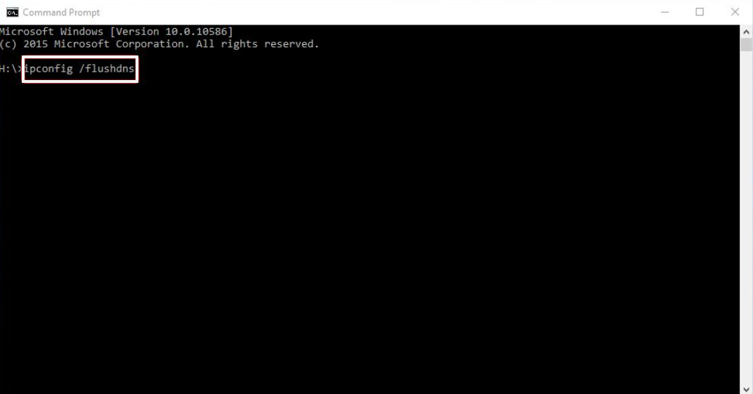 The IP config / flush d n s text entered into the Command Prompt.
