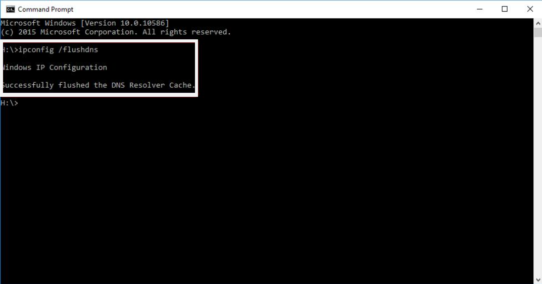 The flushed confirmation text in the Command Prompt window.