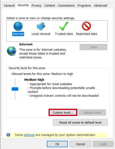 The button labeled Custom level.