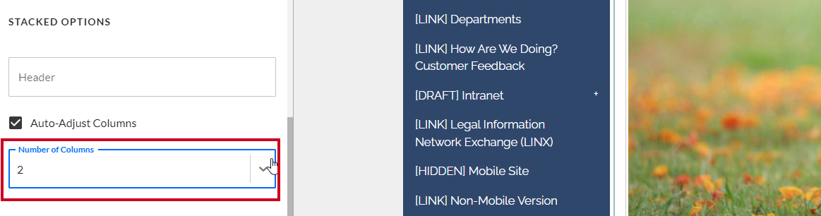 The dropdown menu labeled Number of Columns.
