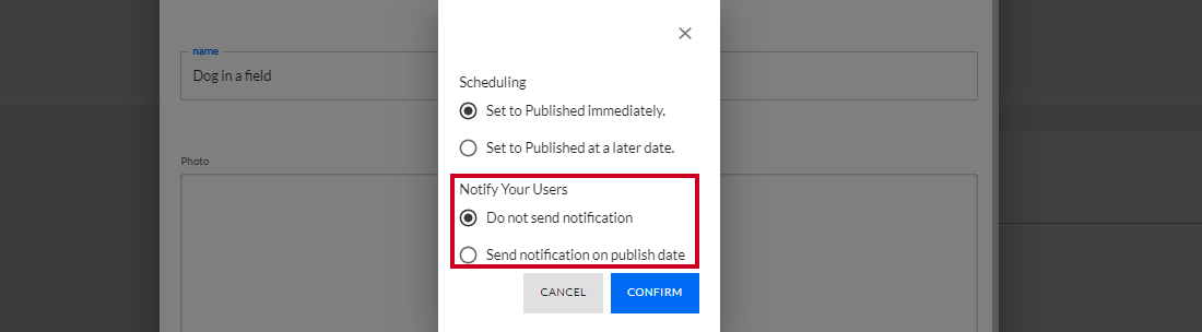 schedule and notify pop-up window, notify users