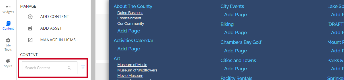 content search box