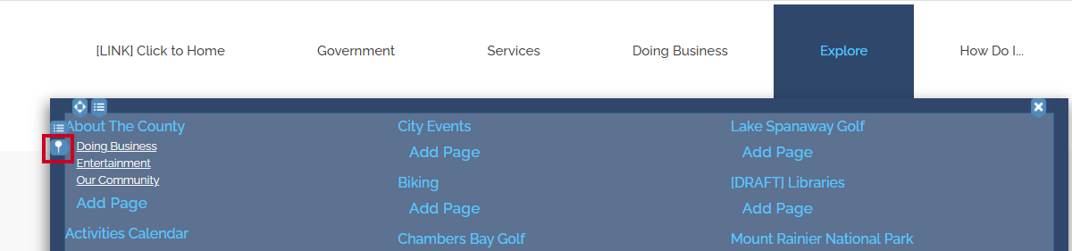mega menu, pin icon