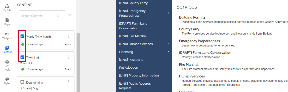 select event checkboxes