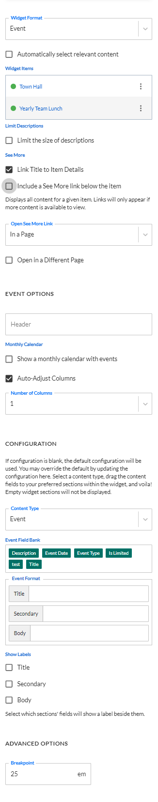 Content options