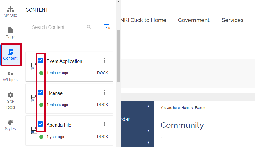 select content checkboxes