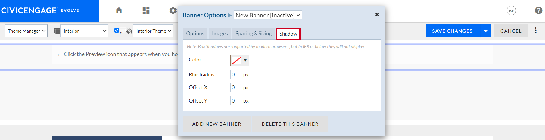 View the Shadow Options.
