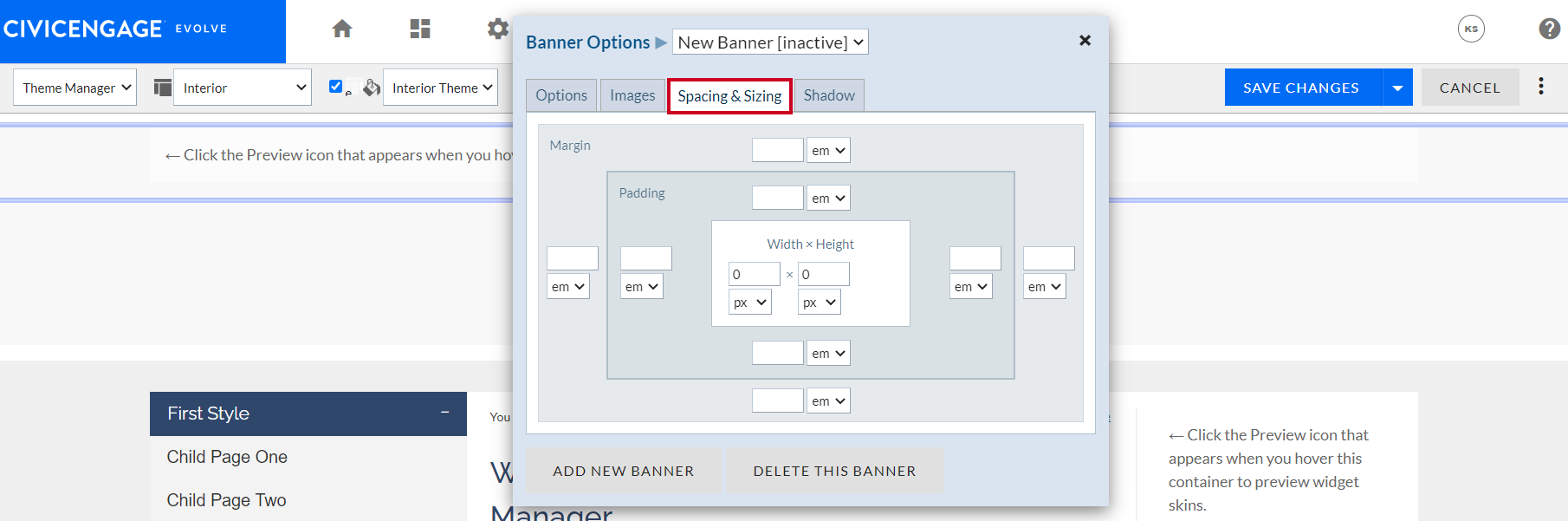 View the Spacing and Sizing Options.