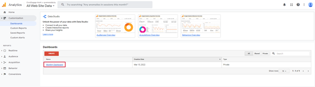 View the Dashboard in the Dashboards Section