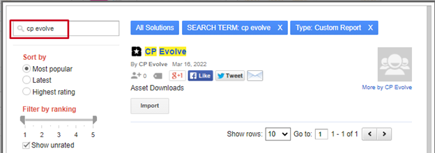 Google Analytics Custom Reports Import from Gallery Search Field CP Evolve Entered.