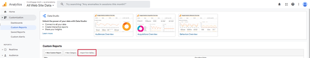 Google Analytics Customization Custom Reports Import from Gallery Button.