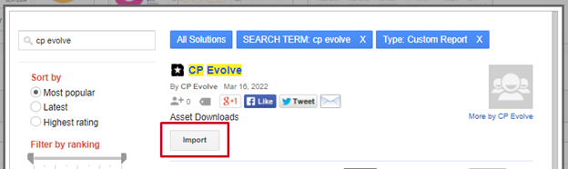 Google Analytics Custom Reports Import from Gallery Import Button.