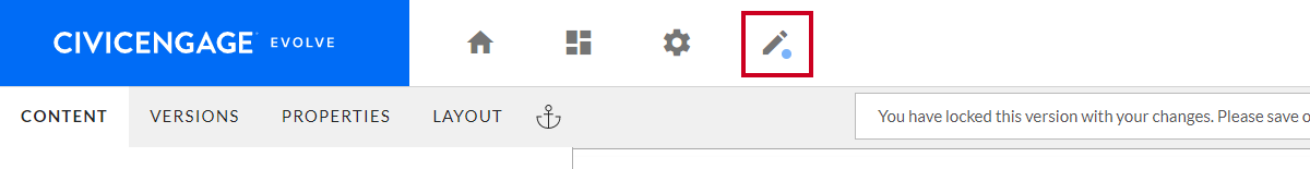 The pencil icon in the top-left of the page, to the right of the logo and gear icon.