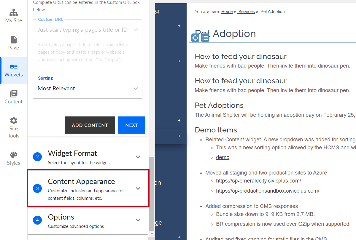 The tab labeled Content Appearance.