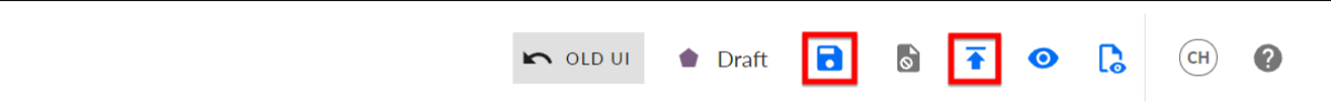The floppy disk icon and the upload icon.