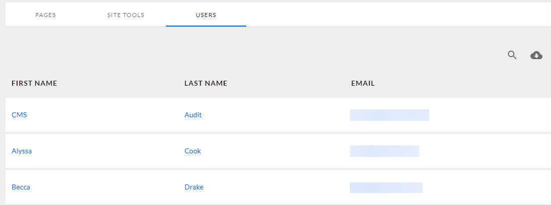 A list of users found in the Users tab.