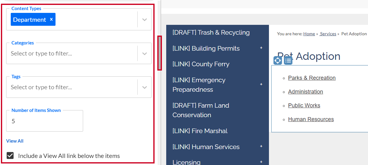 The dropdown fields that appear after checking the Automatically select relevant content box.