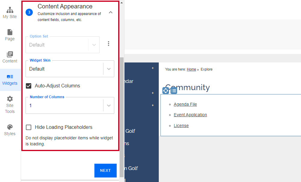 Content Appearance Options
